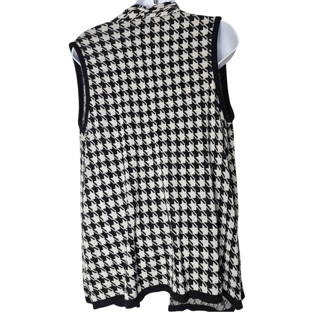 Art and Soul Houndstooth Knit Cardigan Vest Womens M Black White Open Front Cozy - Picture 3 of 8